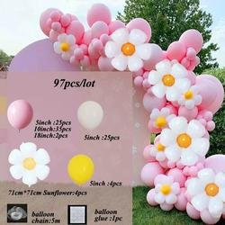 Pink Daisy Chain Balloon Arch - 97 pieces